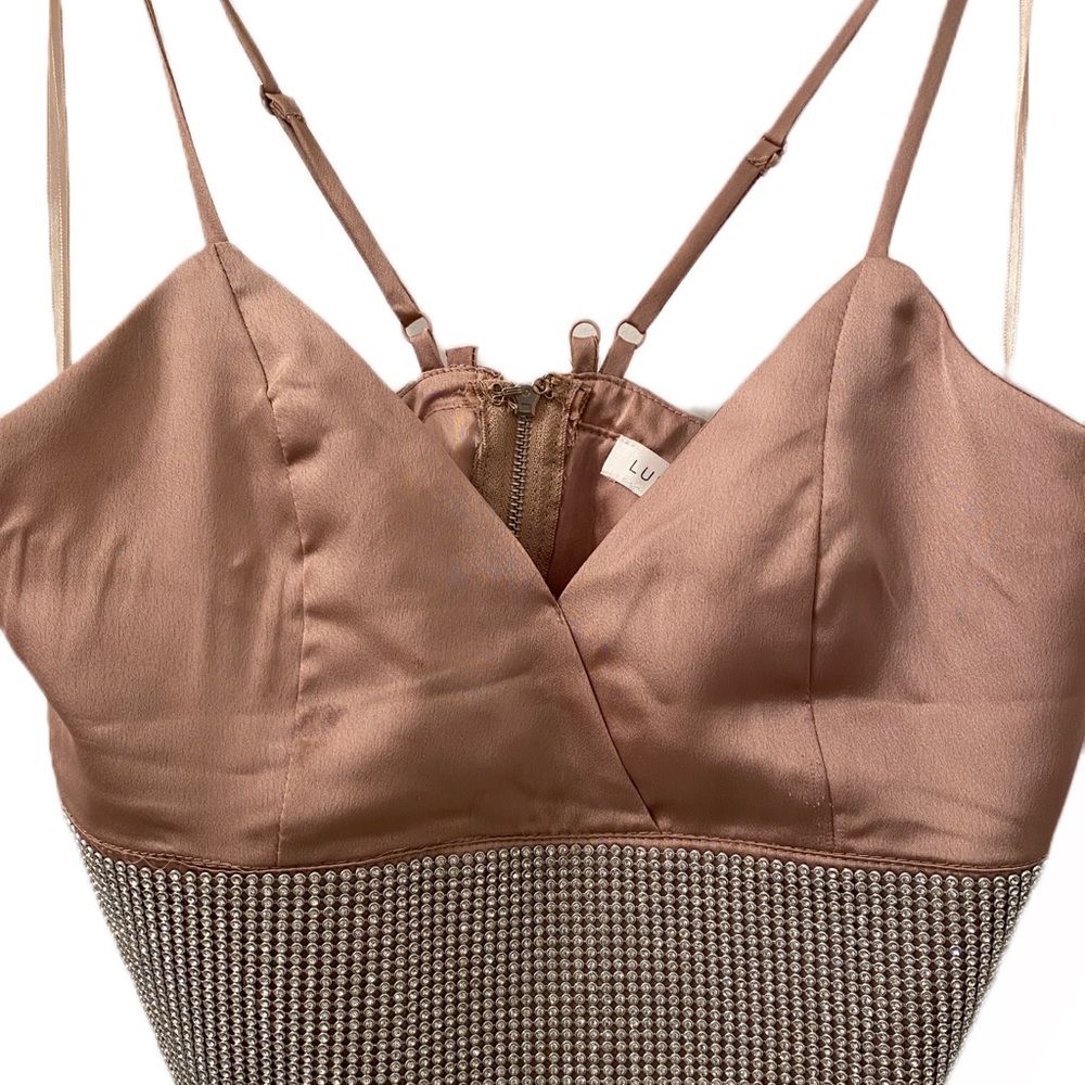 Lulumari Satin & Rhinestone Bra Top. Size S